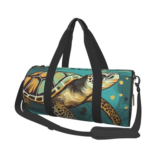 Reisetasche aus Segeltuch mit Meeresschildkröten-Motiv, bedruckt, Turnbeutel, Sporttasche mit großer Kapazität für Wochenende, Geschäftsreisen, Schwarz , Einheitsgröße von FLYIFE