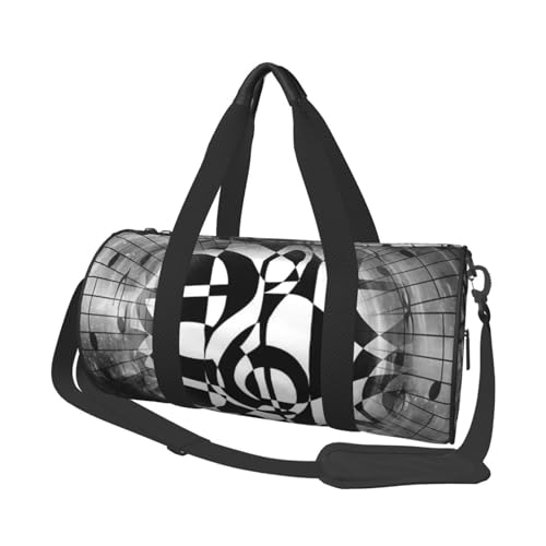 Reisetasche aus Segeltuch mit Musiknotenschlüssel-Motiv, bedruckt, Turnbeutel, Sporttasche mit großem Fassungsvermögen, für Wochenende, Geschäftsreisen, Schwarz , Einheitsgröße von FLYIFE