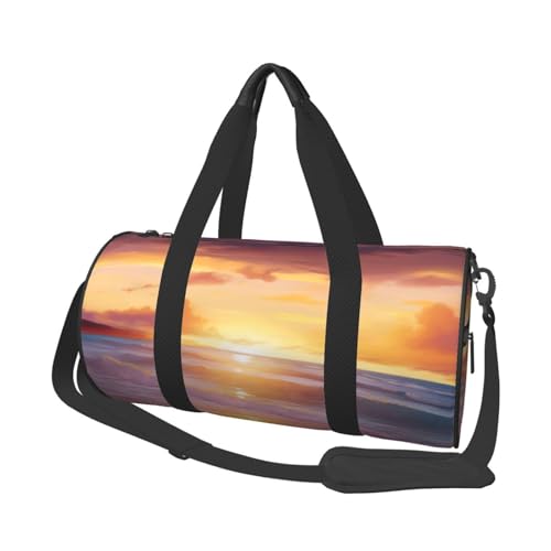 Reisetasche aus Segeltuch mit Sonnenuntergang und Stranddruck, bedruckt, Turnbeutel, Sporttasche mit großer Kapazität für Wochenende, Geschäftsreisen, Schwarz , Einheitsgröße von FLYIFE