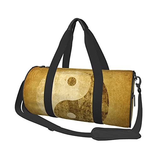 Reisetasche aus Segeltuch mit Yin-Yang-Symbol, bedruckt, Turnbeutel, Sporttasche mit großer Kapazität für Wochenende, Geschäftsreisen, Schwarz , Einheitsgröße von FLYIFE