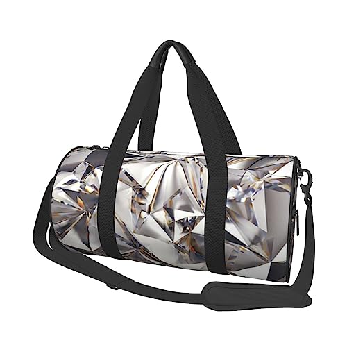 Reisetasche aus Segeltuch mit abstraktem Diamant-Kristallmuster, bedruckt, Turnbeutel, Sporttasche mit großem Fassungsvermögen für Wochenende, Geschäftsreisen, Schwarz , Einheitsgröße von FLYIFE
