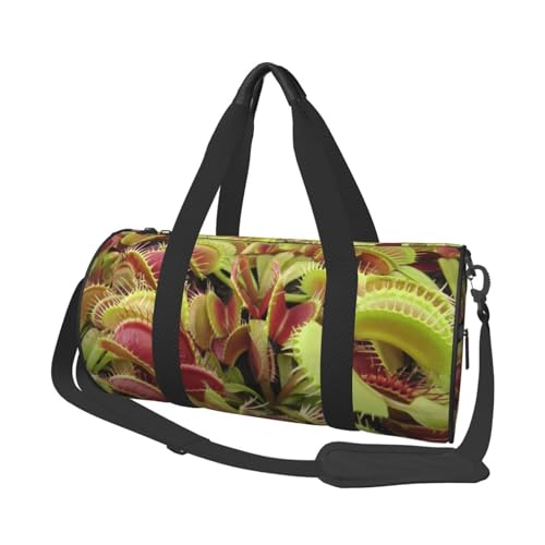 Reisetasche aus Segeltuch mit fleischfressender Pflanze, bedruckt, Turnbeutel, Sporttasche mit großer Kapazität für Wochenende, Geschäftsreisen, Schwarz , Einheitsgröße von FLYIFE
