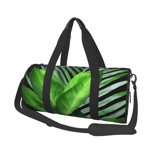 Reisetasche aus Segeltuch mit grünem Palmblatt-Druck, Turnbeutel, Sporttasche mit großer Kapazität für Wochenende, Geschäftsreisen, Schwarz , Einheitsgröße von FLYIFE