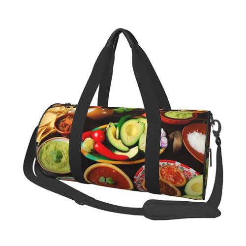 Reisetasche aus Segeltuch mit mexikanischem Essen, bedruckt, Turnbeutel, Sporttasche mit großer Kapazität für Wochenende, Geschäftsreisen, Schwarz , Einheitsgröße von FLYIFE