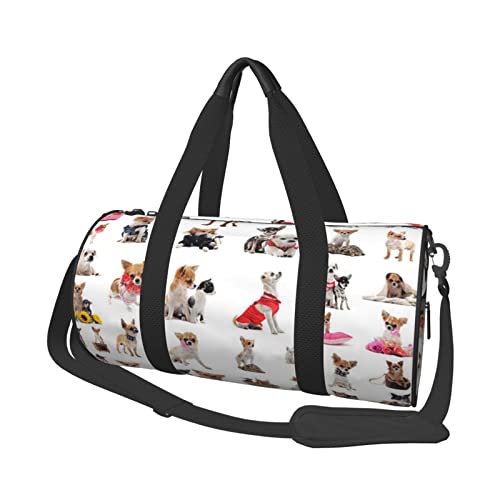 Reisetasche aus Segeltuch mit niedlichem Chihuahua-Mops-Muster, bedruckt, Turnbeutel, Sporttasche mit großer Kapazität für Wochenende, Geschäftsreisen, Schwarz , Einheitsgröße von FLYIFE