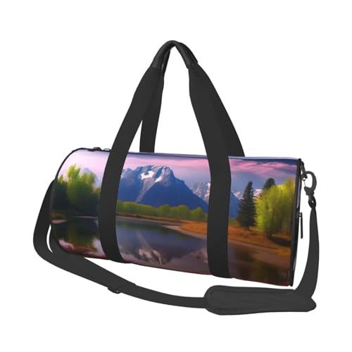 Reisetasche aus Segeltuch mit schöner Landschaft, bedruckt, Turnbeutel, Sporttasche mit großer Kapazität für Wochenende, Geschäftsreisen, Schwarz , Einheitsgröße von FLYIFE