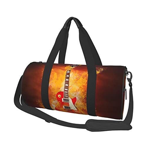 Reisetasche aus bedrucktem Segeltuch, Motiv: Rockgitarre in Burning, Turnbeutel, Sporttasche mit großer Kapazität für Wochenende, Geschäftsreisen, Schwarz , Einheitsgröße von FLYIFE