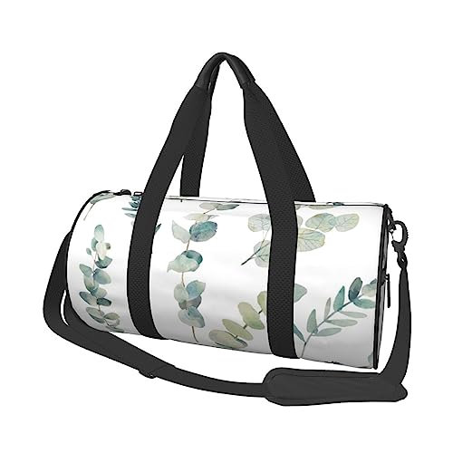 Reisetasche mit Eukalyptusblättern, bedrucktes Segeltuch, Turnbeutel, Sporttasche mit großer Kapazität für Wochenende, Geschäftsreisen, Schwarz , Einheitsgröße von FLYIFE