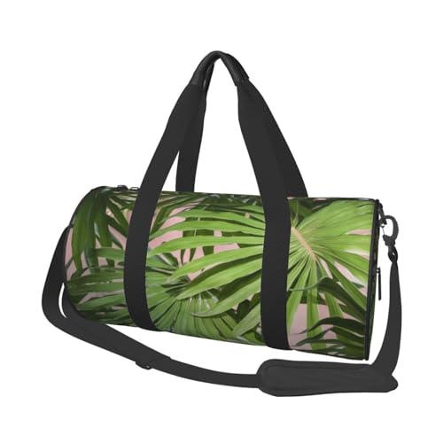 Reisetasche mit Palmenblättern, bedrucktes Segeltuch, Turnbeutel, Sporttasche mit großer Kapazität für Wochenende, Geschäftsreisen, Schwarz , Einheitsgröße von FLYIFE