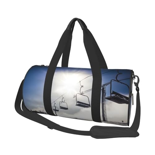 Reisetasche mit Skilift bei Sonnenschein, bedrucktes Segeltuch, Turnbeutel, Sporttasche mit großer Kapazität für Wochenende, Geschäftsreisen, Schwarz , Einheitsgröße von FLYIFE