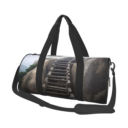Reisetasche mit Steinleiter-Motiv, bedrucktes Segeltuch, Turnbeutel, Sporttasche mit großer Kapazität für Wochenende, Geschäftsreisen, Schwarz , Einheitsgröße von FLYIFE