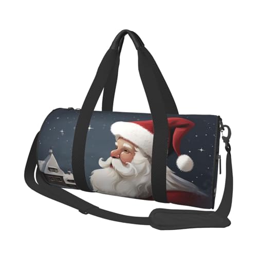 Reisetasche mit Weihnachtsmann-Motiv, bedrucktes Segeltuch, Turnbeutel, Sporttasche mit großer Kapazität für Wochenende, Geschäftsreisen, Schwarz , Einheitsgröße von FLYIFE