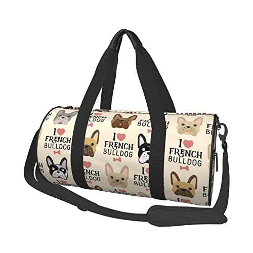 Reisetasche mit französischer Bulldogge (3) bedruckter Segeltuch, Turnbeutel, Sporttasche mit großer Kapazität für Wochenende, Geschäftsreisen, Schwarz , Einheitsgröße von FLYIFE