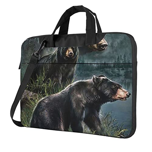 Rocky Mountains bedruckte Laptop-Umhängetasche – Kuriertasche, Aktentasche, Computertasche, Tasche für Damen und Herren, Black Bear, 13 inch von FLYIFE