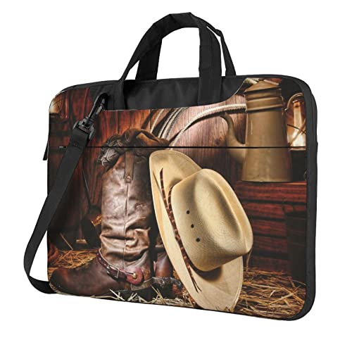 Rocky Mountains bedruckte Laptop-Umhängetasche – Kuriertasche, Aktentasche, Computertasche, Tasche für Damen und Herren, Cowboy Black Hat Westernstiefel, 13 inch von FLYIFE