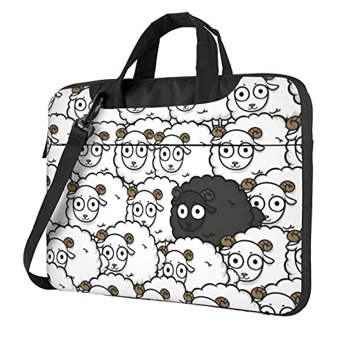 Schöne Laptop-Umhängetasche mit Schmetterlingsdruck, Messenger-Aktentasche, Computer-Tasche für Damen und Herren, Cartoon schwarz-weißes Schaf, 14 inch von FLYIFE