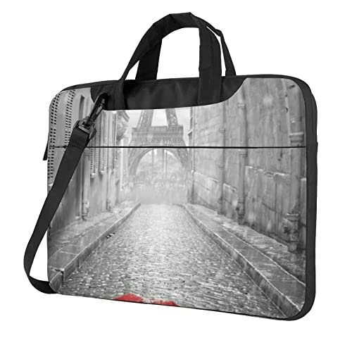 Schöne Laptop-Umhängetasche mit Schmetterlingsdruck, Messenger-Aktentasche, Computer-Tasche für Damen und Herren, Regenschirm Eiffelturm Paris Street Rot, 13 inch von FLYIFE