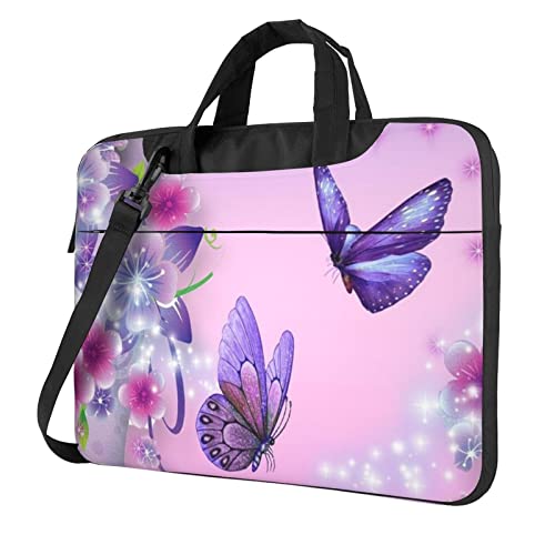 Schöne Laptop-Umhängetasche mit Schmetterlingsdruck, Messenger-Aktentasche, Computer-Tasche für Damen und Herren, rosa Schmetterling (Pink Butterfly), 13 inch von FLYIFE