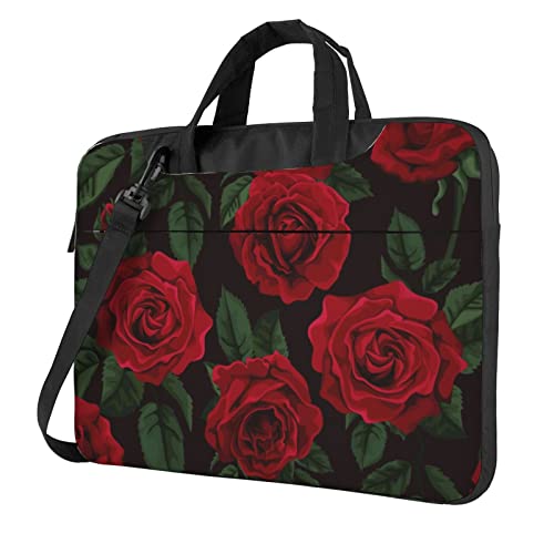 Schöne Laptop-Umhängetasche mit Schmetterlingsdruck, Messenger-Aktentasche, Computer-Tasche für Damen und Herren, rote rose, 14 inch von FLYIFE