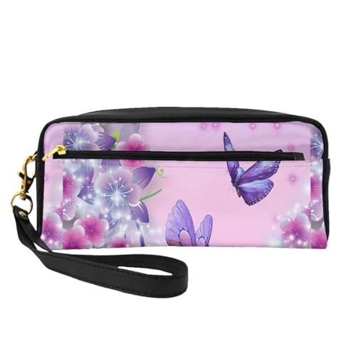 Schöne tragbare Make-up-Tasche mit Schmetterlingsdruck, PU-Leder, Reise-Kosmetiktasche, Federmäppchen für Mädchen und Frauen, rosa Schmetterling (Pink Butterfly), Einheitsgröße von FLYIFE