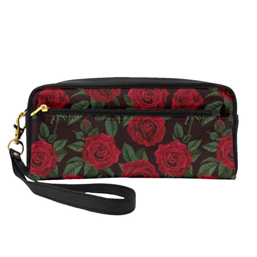 Schöne tragbare Make-up-Tasche mit Schmetterlingsdruck, PU-Leder, Reise-Kosmetiktasche, Federmäppchen für Mädchen und Frauen, rote rose, Einheitsgröße von FLYIFE