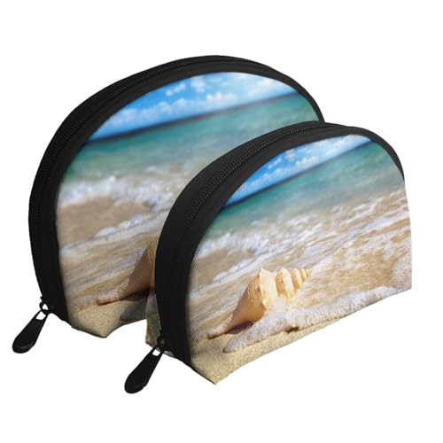 Schönes, bedrucktes Reise-Make-up-Taschen-Set mit Reißverschluss, Kosmetiktasche in Muschelform, Organizer für Damen und Mädchen, Ocean Sea Wave Muschel, Einheitsgröße, Kosmetiktasche von FLYIFE