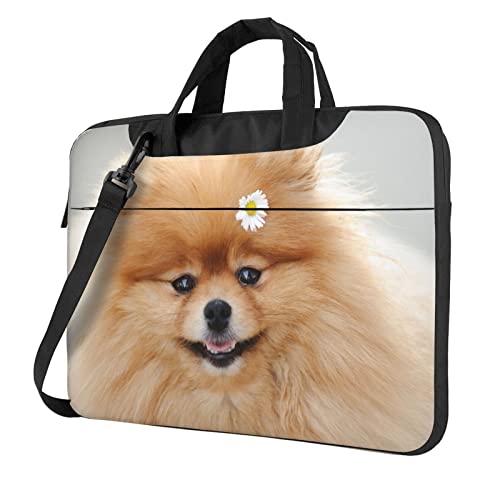 Süße Pekinese bedruckte Laptop-Umhängetasche – Messenger-Aktentasche Computer-Tasche für Damen und Herren, Pommerischer Hund, 14 inch von FLYIFE