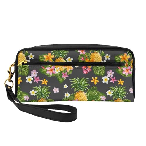 Terrazzo Make-up-Tasche mit Marmor-Druck, tragbar, PU-Leder, Reise-Kosmetiktasche, Federmäppchen für Mädchen und Frauen, Tropische Ananas Hawaii, Einheitsgröße von FLYIFE