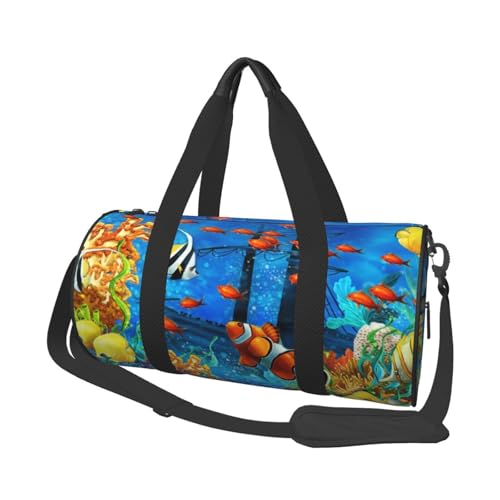 The Underwater World Reisetasche aus Segeltuch, Motiv: tropische Fische, bedruckt, Turnbeutel, Sporttasche mit großer Kapazität für Wochenende, Geschäftsreisen, Schwarz , Einheitsgröße von FLYIFE