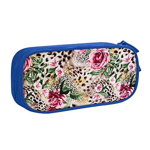 Tier Tiger Leopard Print Rose Blume Große Federtasche mit 2 Fächern Federmäppchen Federmäppchen Federmäppchen Tasche Organizer für Mädchen Jungen Student Schule Büro Uni -, blau, Einheitsgröße, Schulranzen von FLYIFE