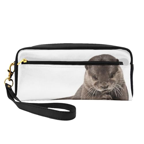 Tragbare Make-up-Tasche aus PU-Leder, Motiv: Weihnachtsbaum, Kugelsterne, bedruckt, für Mädchen und Frauen, Niedlicher Otter, Einheitsgröße von FLYIFE