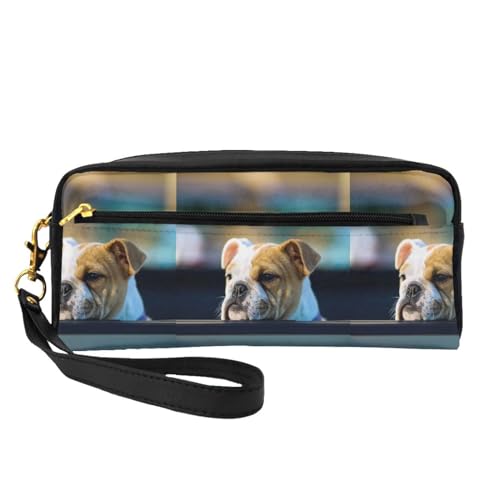 Tragbare Make-up-Tasche mit Aufdruck "Thanksgiving Truthahn", PU-Leder, Reise-Kosmetiktasche, Federmäppchen für Mädchen und Frauen, Niedliche Bulldogge, Einheitsgröße von FLYIFE