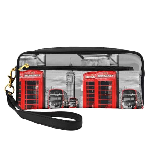 Tragbare Make-up-Tasche mit Eis- und Waffelmuster, PU-Leder, Reise-Kosmetiktasche, Federmäppchen für Mädchen und Frauen, England UK Retro London Telefon, Einheitsgröße von FLYIFE