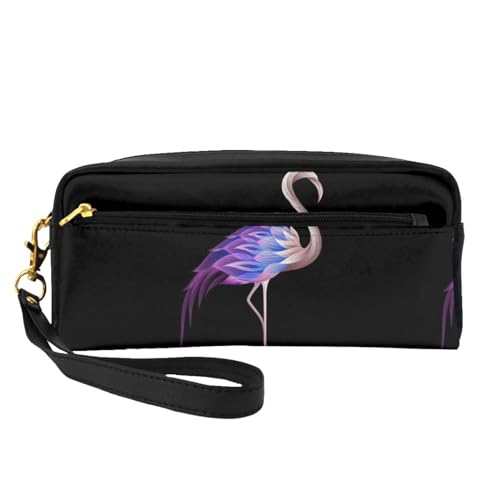 Tragbare Make-up-Tasche mit Laufpferd-Motiv, PU-Leder, Reise-Kosmetiktasche, Federmäppchen für Mädchen und Frauen, Abstrakter Flamingo, Einheitsgröße von FLYIFE