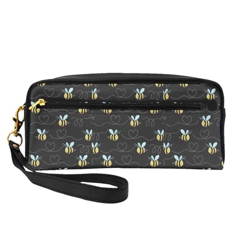 Tragbare Make-up-Tasche mit Monarch-Schmetterling-Motiv, PU-Leder, Reise-Kosmetiktasche, Federmäppchen für Mädchen und Frauen, Bienen und Streifen, Einheitsgröße von FLYIFE