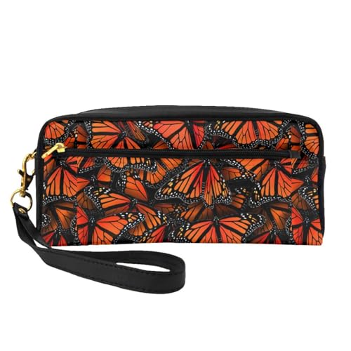 Tragbare Make-up-Tasche mit Monarch-Schmetterling-Motiv, PU-Leder, Reise-Kosmetiktasche, Federmäppchen für Mädchen und Frauen, Monarch-Schmetterlinge, Einheitsgröße von FLYIFE