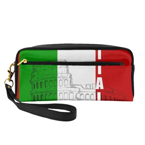 Tragbare Make-up-Tasche mit Monarch-Schmetterling-Motiv, PU-Leder, Reise-Kosmetiktasche, Federmäppchen für Mädchen und Frauen, Römisches Kolosseum Italienische Flagge, Einheitsgröße von FLYIFE