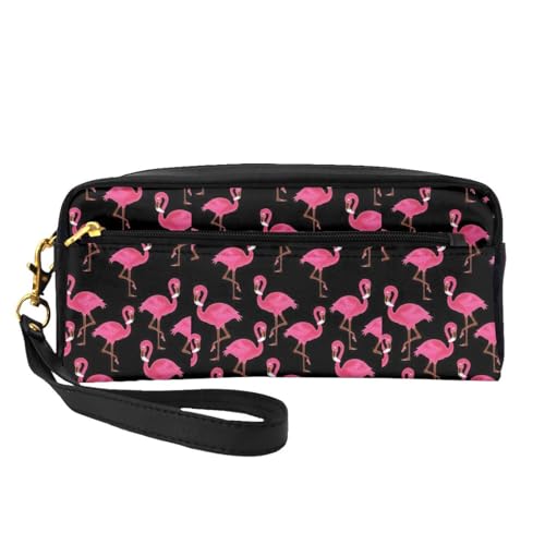 Tragbare Make-up-Tasche mit Monarch-Schmetterling-Motiv, PU-Leder, Reise-Kosmetiktasche, Federmäppchen für Mädchen und Frauen, Schöne rosa Flamingos, Einheitsgröße von FLYIFE