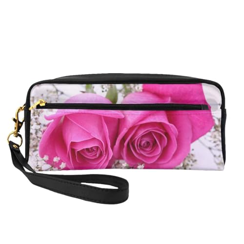 Tragbare Make-up-Tasche mit Totenkopf-Motiv, PU-Leder, Reise-Kosmetiktasche, Federmäppchen für Mädchen und Frauen, Rosa, Einheitsgröße von FLYIFE