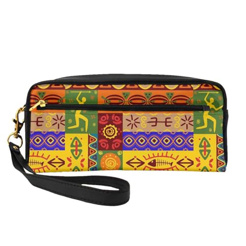 Tragbare Make-up-Tasche mit buntem Elefanten-Druck, PU-Leder, Reise-Kosmetiktasche, Federmäppchen für Mädchen und Frauen, Afrikanische Nationalmuster., Einheitsgröße von FLYIFE