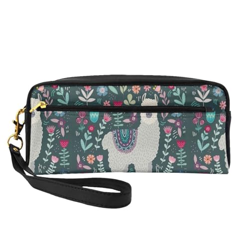 Tragbare Make-up-Tasche mit coolem Fußballdruck, PU-Leder, Reise-Kosmetiktasche, Federmäppchen für Mädchen und Frauen, Niedliches Lama-Blumenmuster, Einheitsgröße von FLYIFE