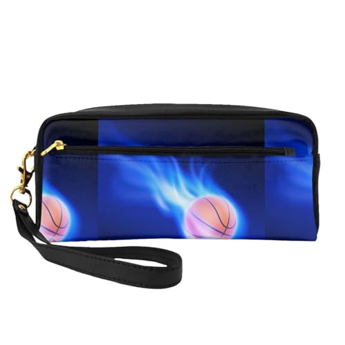 Tragbare Make-up-Tasche mit fleischfressenden Pflanzen, PU-Leder, Reise-Kosmetiktasche, Federmäppchen für Mädchen und Frauen, Blue Fire Basketball Ball, Einheitsgröße von FLYIFE