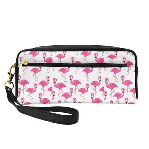 Tragbare Make-up-Tasche mit pinkem Flamingo-Muster, PU-Leder, Reise-Kosmetiktasche, Federmäppchen für Mädchen und Frauen, Rosa Flamingo, Einheitsgröße von FLYIFE