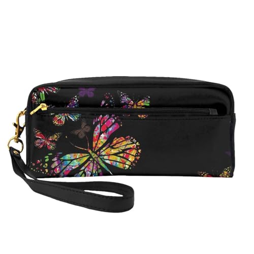 Tragbare Make-up-Tasche mit pinkem Flamingo-Muster, PU-Leder, Reise-Kosmetiktasche, Federmäppchen für Mädchen und Frauen, Schmetterling, Einheitsgröße von FLYIFE