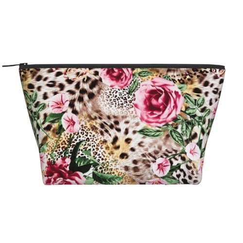 Trapez-Kosmetiktasche mit fleischfressenden Pflanzen bedruckt, Make-up-Organizer, Reise-Organizer, tragbar und stilvoll, Tier, Tiger, Leopardenmuster, Rose, Einheitsgröße von FLYIFE