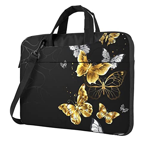 Whitetail Laptop-Umhängetasche mit Hirschmotiv in der Wildnis, bedruckt, Kuriertasche, Aktentasche, Computertasche, für Damen und Herren, Gold, Weiß, Schmetterlinge, Schwarz, 13 inch von FLYIFE