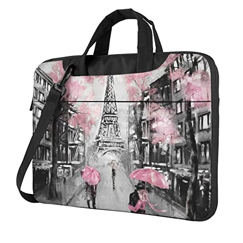 Whitetail Laptop-Umhängetasche mit Hirschmotiv in der Wildnis, bedruckt, Kuriertasche, Aktentasche, Computertasche, für Damen und Herren, Paris Street Eiffelturm Pink Floral, 13 inch von FLYIFE