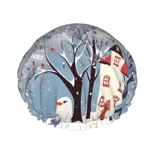 Winter Schneemann Vogelbaum Druck Duschhaube für Damen und Herren, wiederverwendbare doppellagige Stoff-Badekappe Mädchen Haarkappen Winter Schneemann Vogelbaum Druck Duschhaube für Damen und Herren, wiederverwendbare doppellagige Stoff-Badekappe Mädchen Haarkappen von FLYIFE
