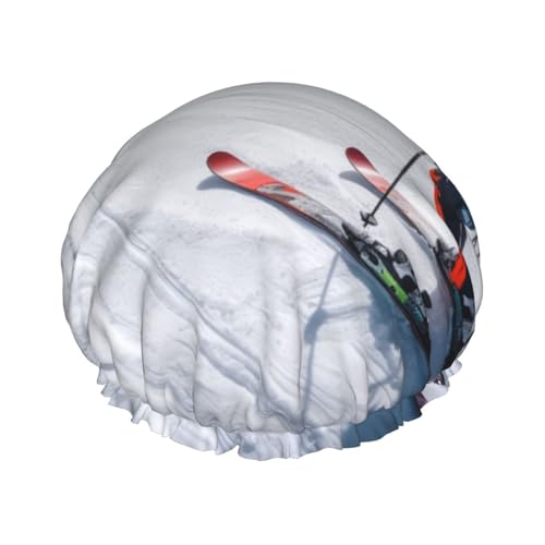 Winter-Ski-Druck-Duschhaube für Damen und Herren, wiederverwendbar, doppellagig, Stoff, Badekappe für Mädchen Winter-Ski-Druck-Duschhaube für Damen und Herren, wiederverwendbar, doppellagig, Stoff, Badekappe für Mädchen von FLYIFE