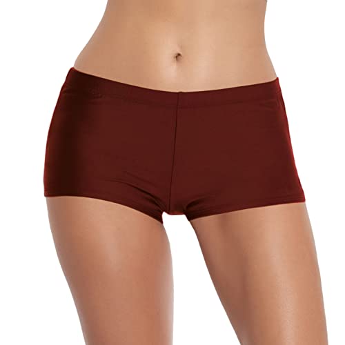 FLYILY Badeshorts Damen Hohe Taille Board Shorts Bauchkontrolle Schwimmhose Schnell Trocknend Kurze Badeshorts für Damen(WineRed,L) von FLYILY